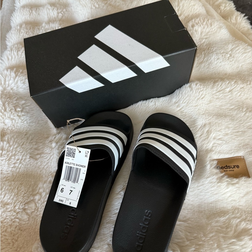 Adidas Black and White Adilette Slides